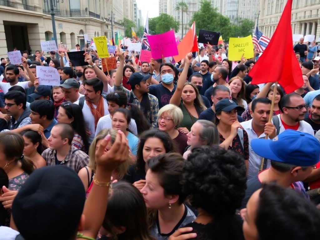 Grup divers de oameni la o protest global.