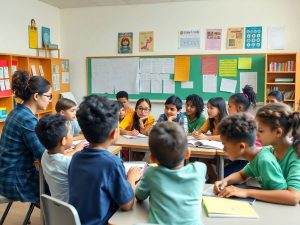 HomePage 7 O clasă vibrantă cu elevi angajați în învățare colaborativă.