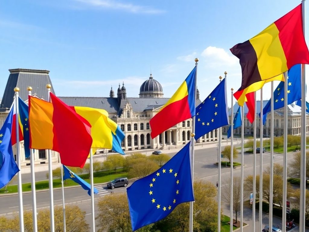 Panorama a clădirilor Parlamentului European în Bruxelles.