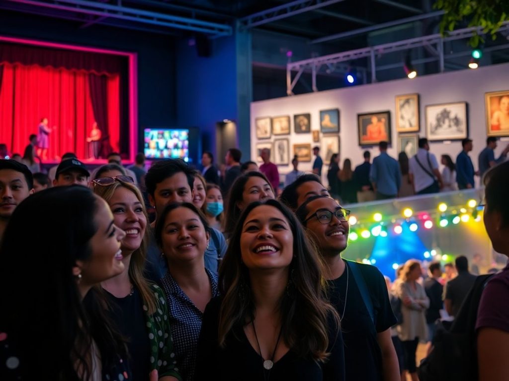 Oameni bucurându-se de evenimente culturale vibrante, diverse.
