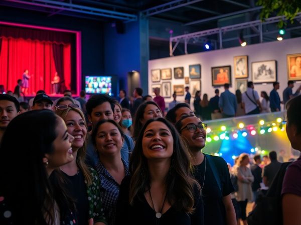 Oameni bucurându-se de evenimente culturale vibrante, diverse.