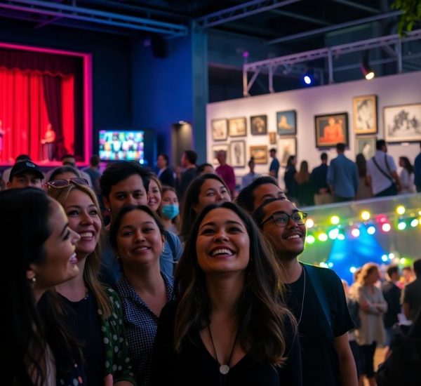 Oameni bucurându-se de evenimente culturale vibrante, diverse.